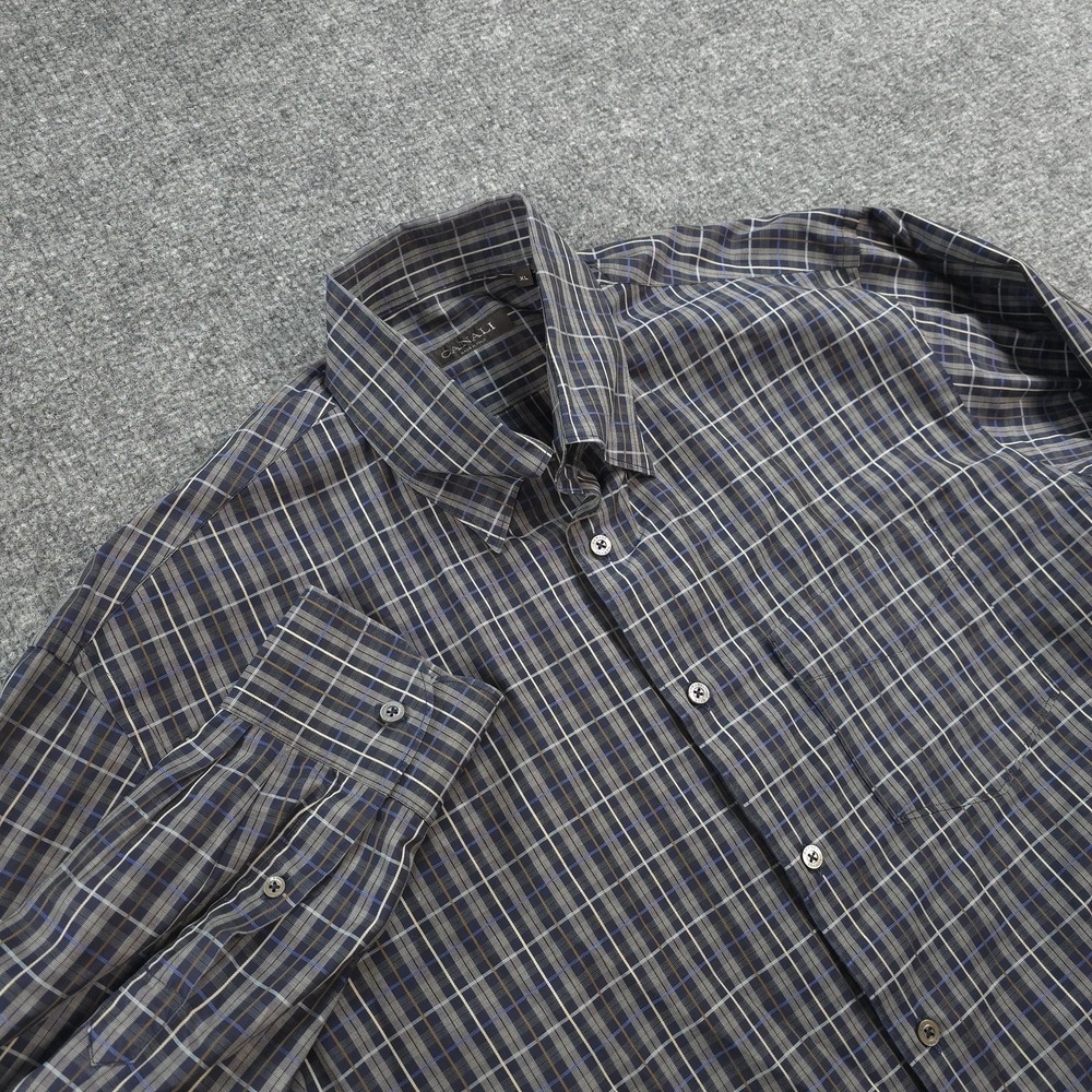 Canali Shirt Mens XL Blue Plaid 100% Cotton Long Sleeve Button Up Italy Casual